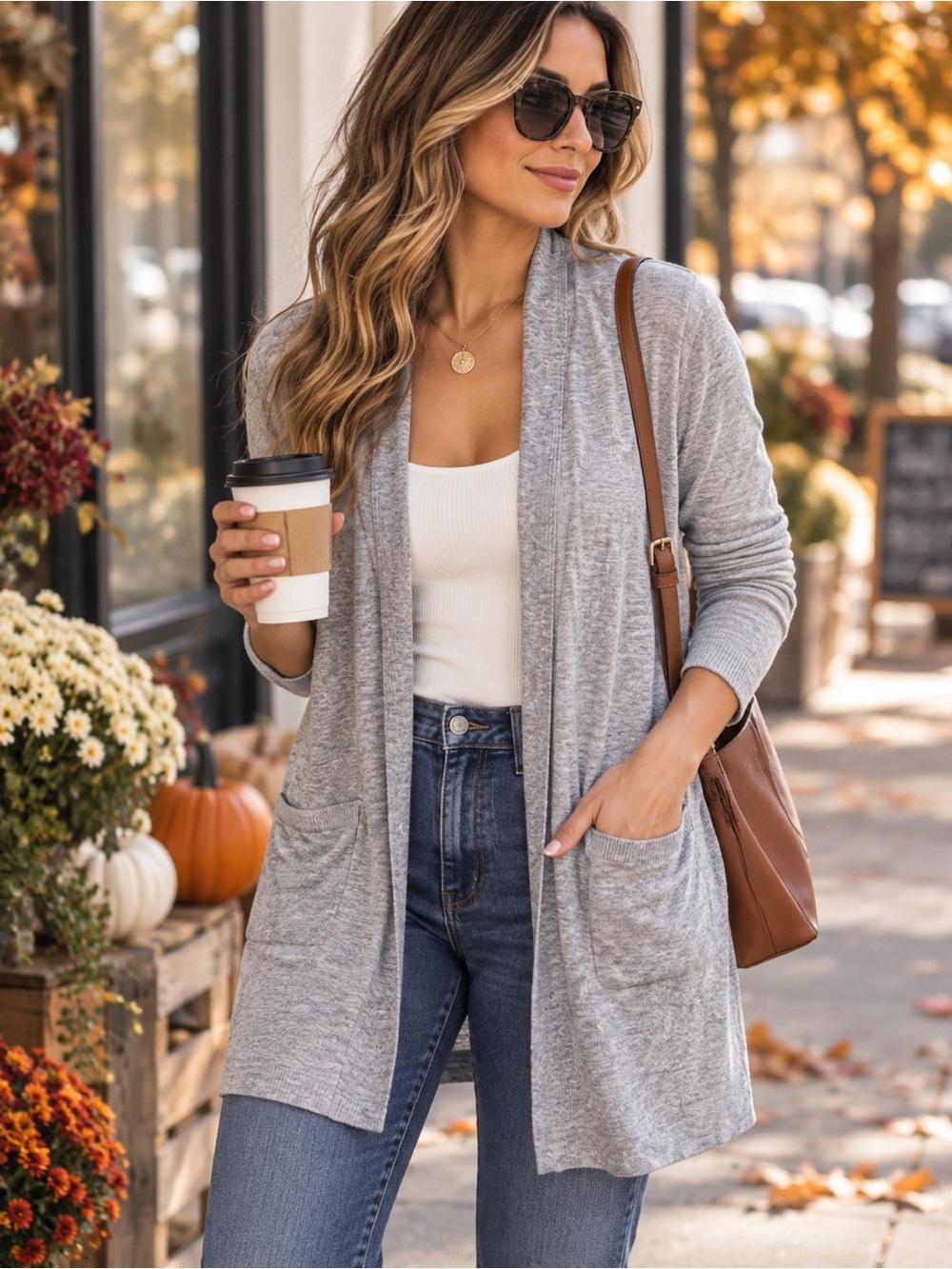 Old Navy Heather Gray Open-Front Women's Cardigan with Pockets